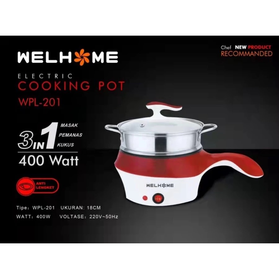Welhome Panci Listrik WPL-201 18cm - Electric Cooking Pot 3in1