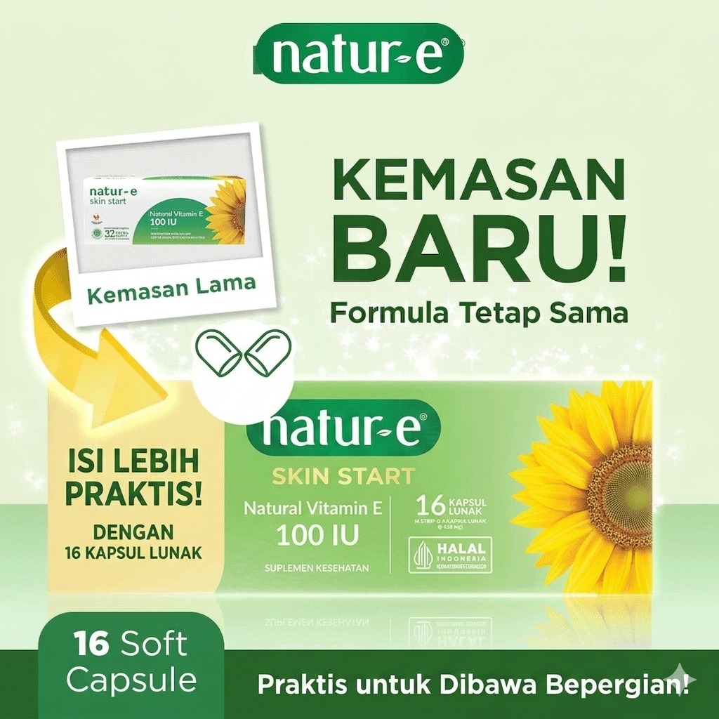 Natur-E Skin Start Natural Vitamin E 100 IU Supplement Soft Capsule 16s - Vitamin E Suplemen Kesehatan
