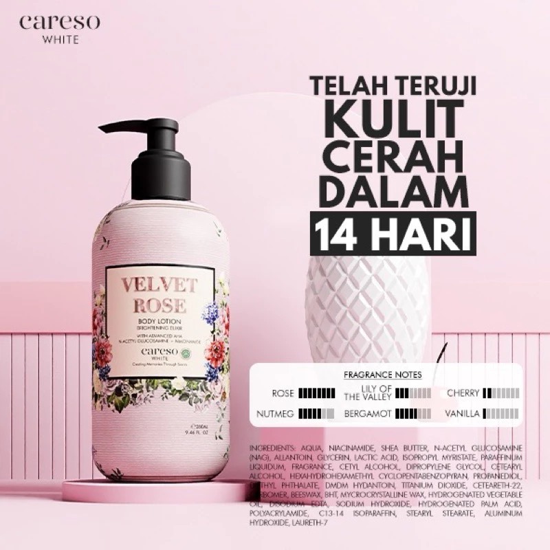 Careso Body Lotion Brightening Elixir 300ml (Pump) - Velvet Rose