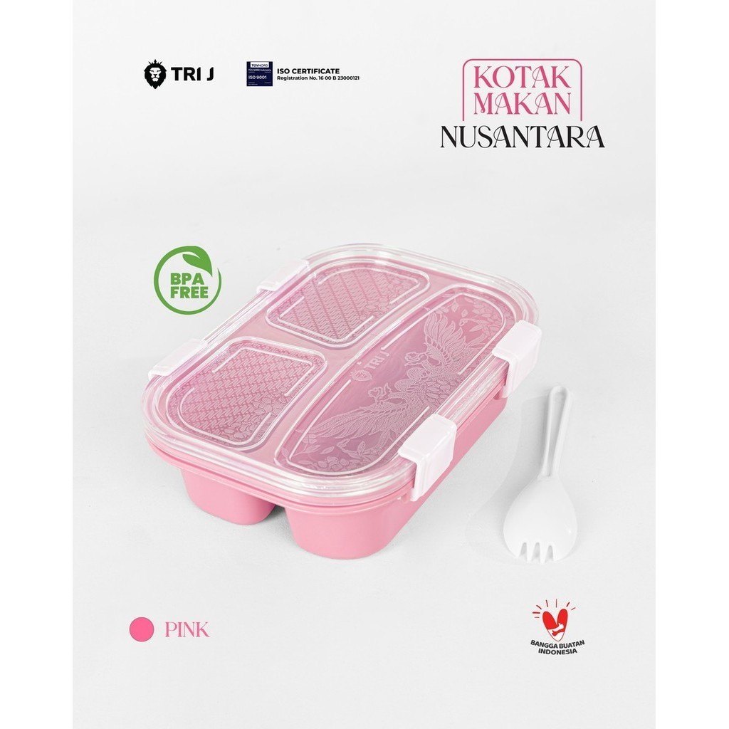 TRI J - Lunch Box Nusantara - UNGU (Kotak Makan Bento 3 Sekat + Sendok)