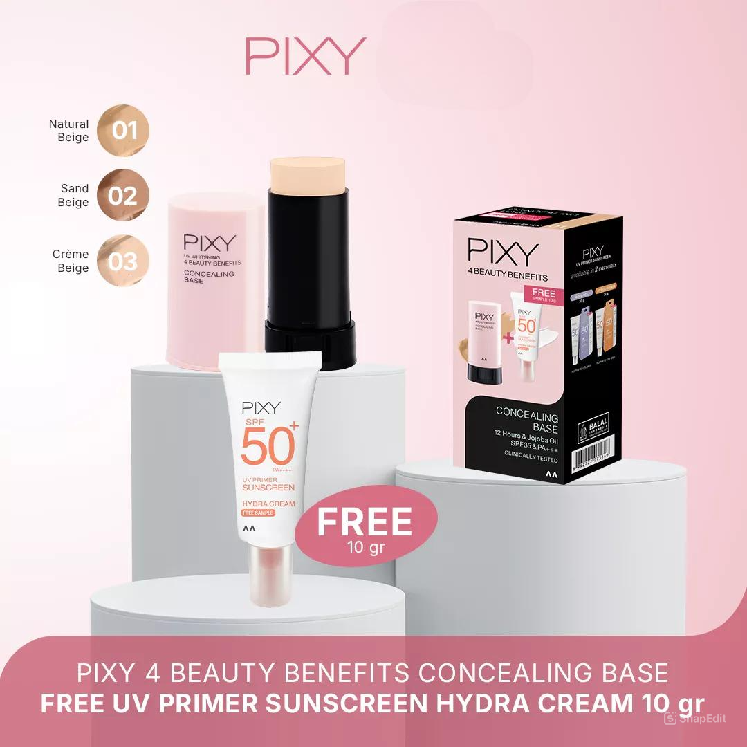 Pixy (Buy1 Free1) UV Whitening 4 Beauty Benefits Concealing Base SPF35 PA+++ 03 Crème Beige + UV Primer Sunscreen Hydra Cream SPF50+ PA++++