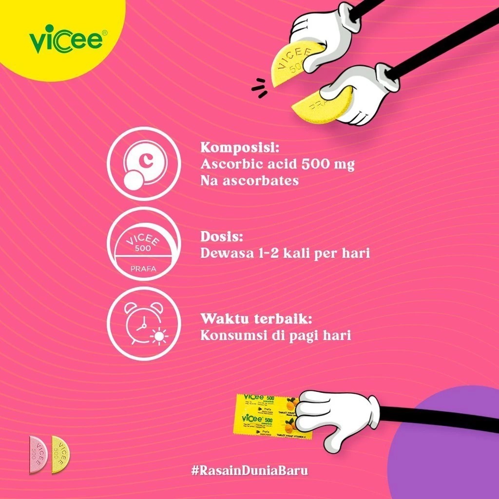Vicee 500 Sweetlets Tablet Hisap Vitamin C (1 Strip 2 Tablet) - Rasa Lemon