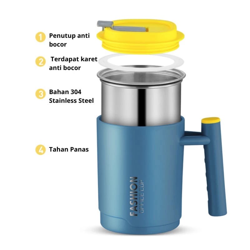 Office Cup Fashion 500ml - COKLAT (Mug Tahan Panas Dingin Free Sedotan) (055)