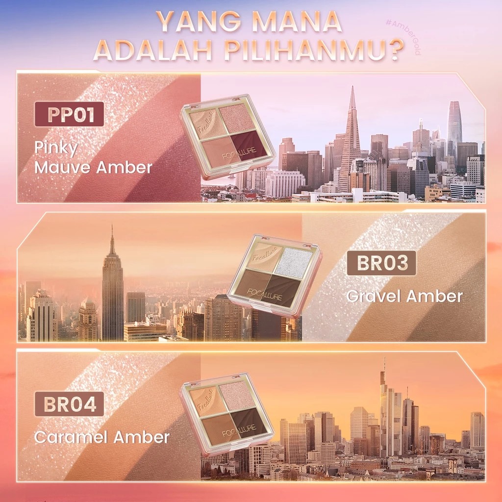 Focallure 4 Pan Eyeshadow Palette (FA314) 1.75gr - PP01 Pinky Mauve Amber