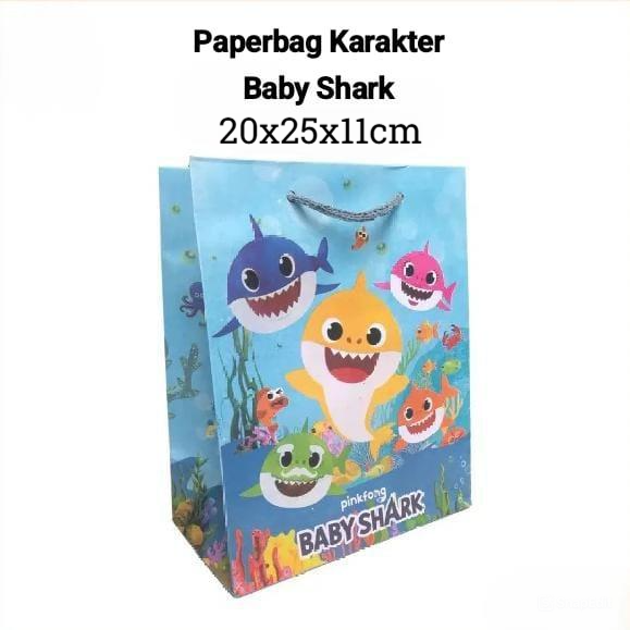 Paperbag Karakter Baby Shark 20x25x11cm - Tas Belanja Hampers Ulang Tahun