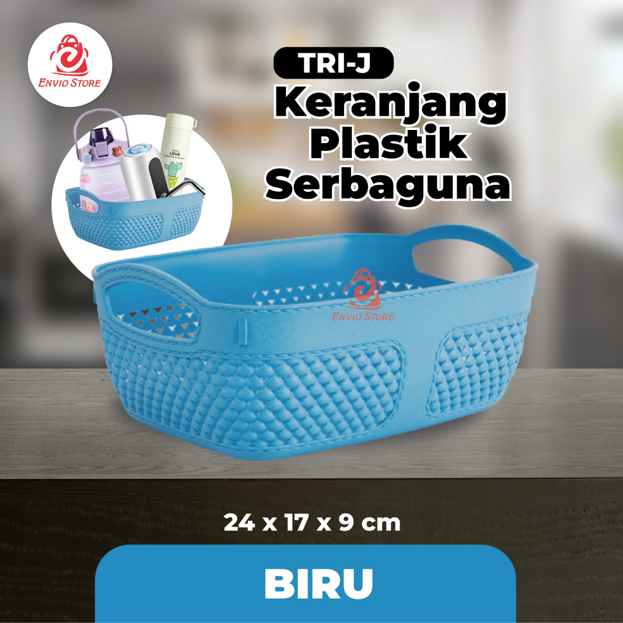 TRI J - Keranjang Plastik Serbaguna 24 x 17 x 9 cm - BIRU