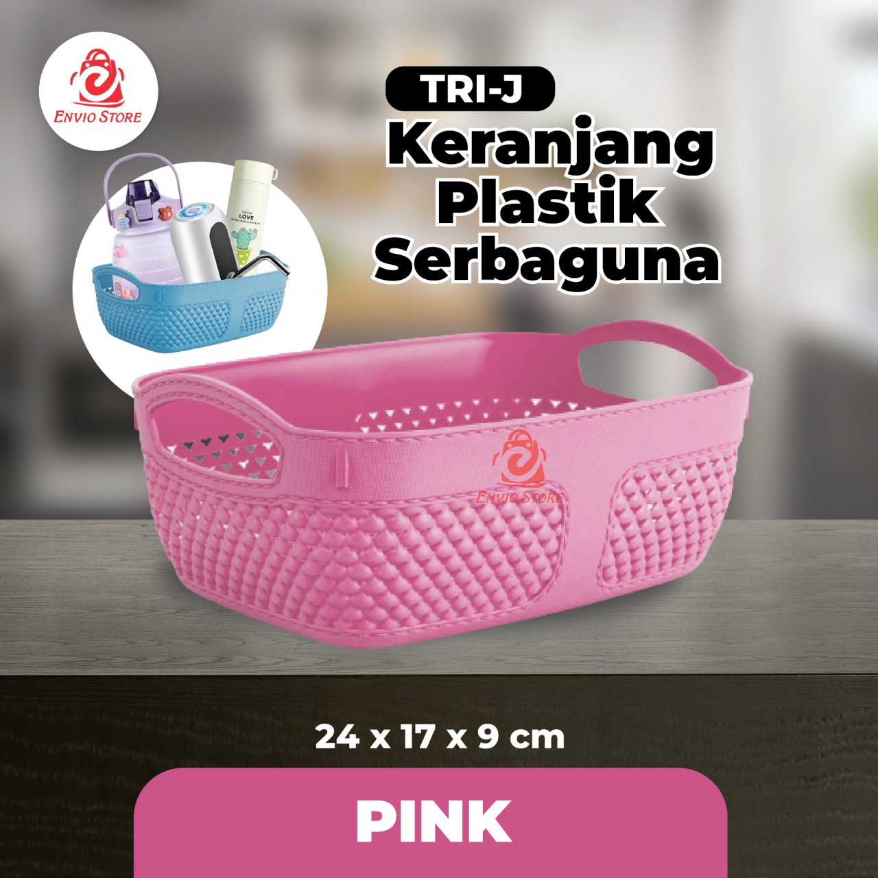 TRI J - Keranjang Plastik Serbaguna 24 x 17 x 9 cm - PINK