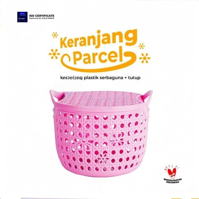 TRI J - Keranjang Parcel + Tutup - PINK (Keranjang Multifungsi / Keranjang Souvenir)