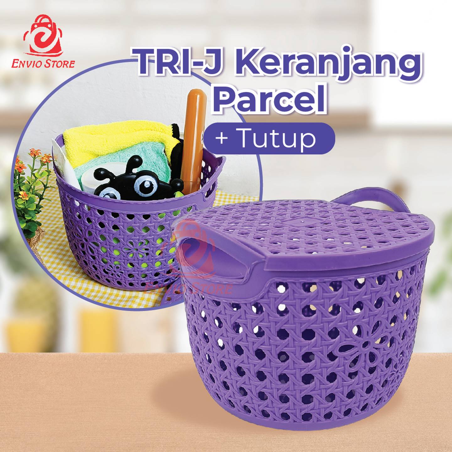 TRI J - Keranjang Parcel + Tutup - HIJAU (Keranjang Multifungsi / Keranjang Souvenir)