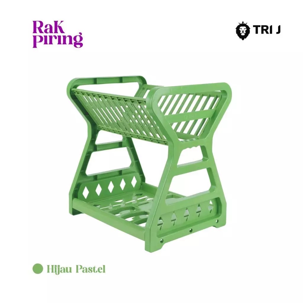 TRI J - Rak Piring Plastik 2 Susun Mini - HIJAU (Wadah Piring Gelas Alat Makan)