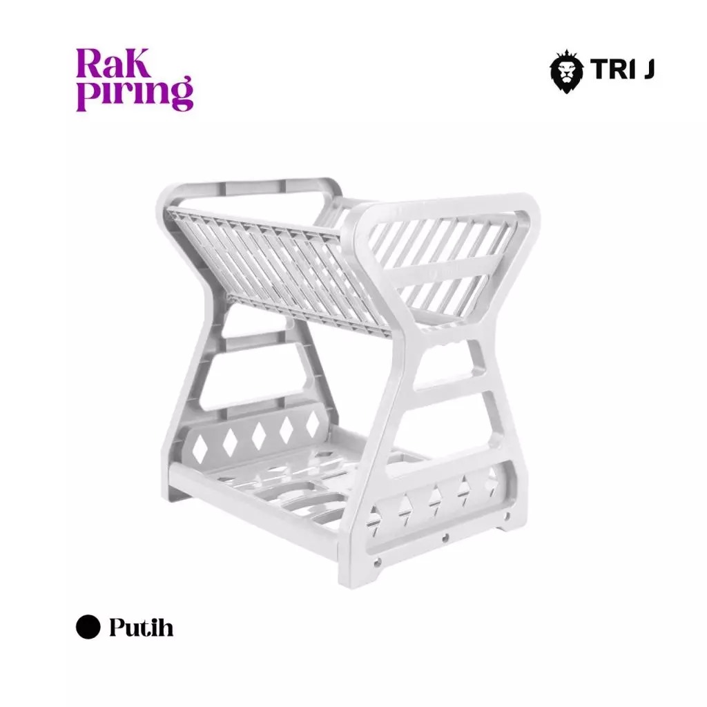 TRI J - Rak Piring Plastik 2 Susun Mini - PUTIH (Wadah Piring Gelas Alat Makan)