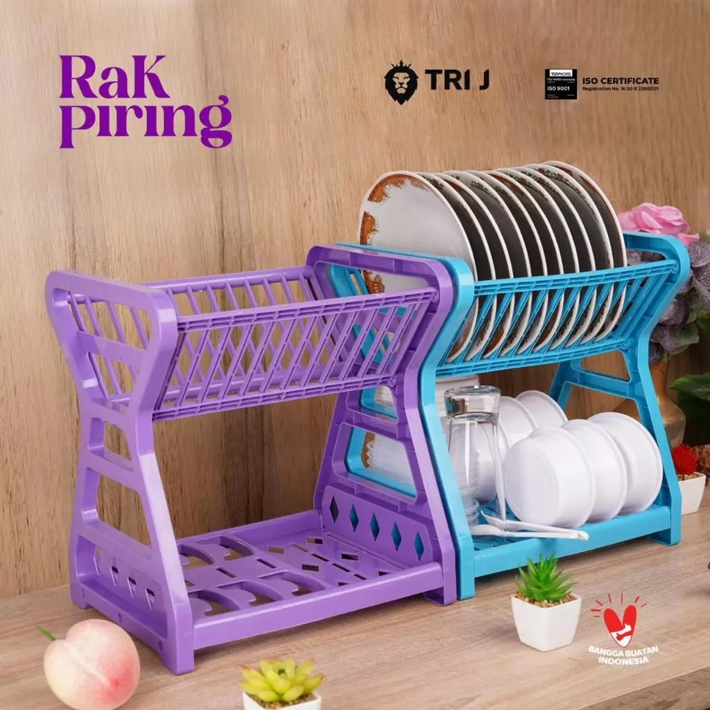 TRI J - Rak Piring Plastik 2 Susun Mini - PUTIH (Wadah Piring Gelas Alat Makan)