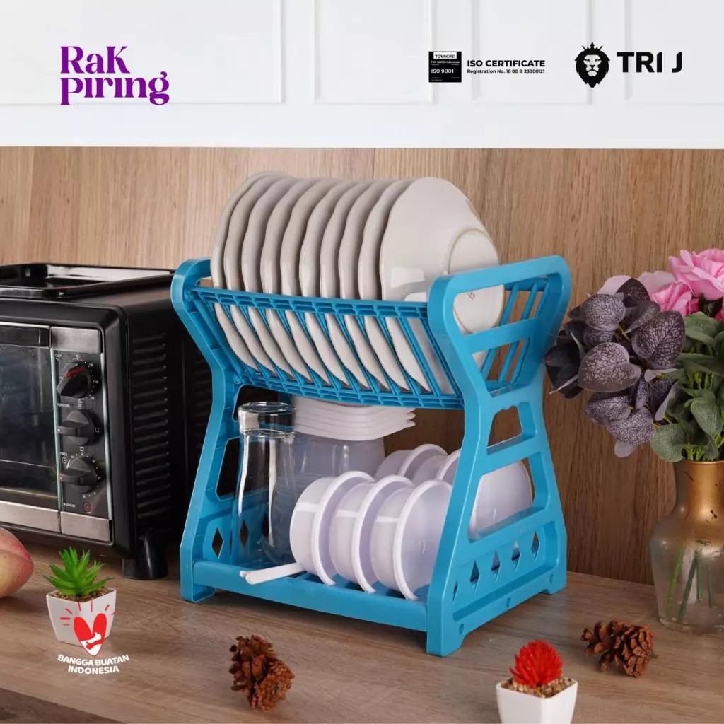 TRI J - Rak Piring Plastik 2 Susun Mini - UNGU (Wadah Piring Gelas Alat Makan)