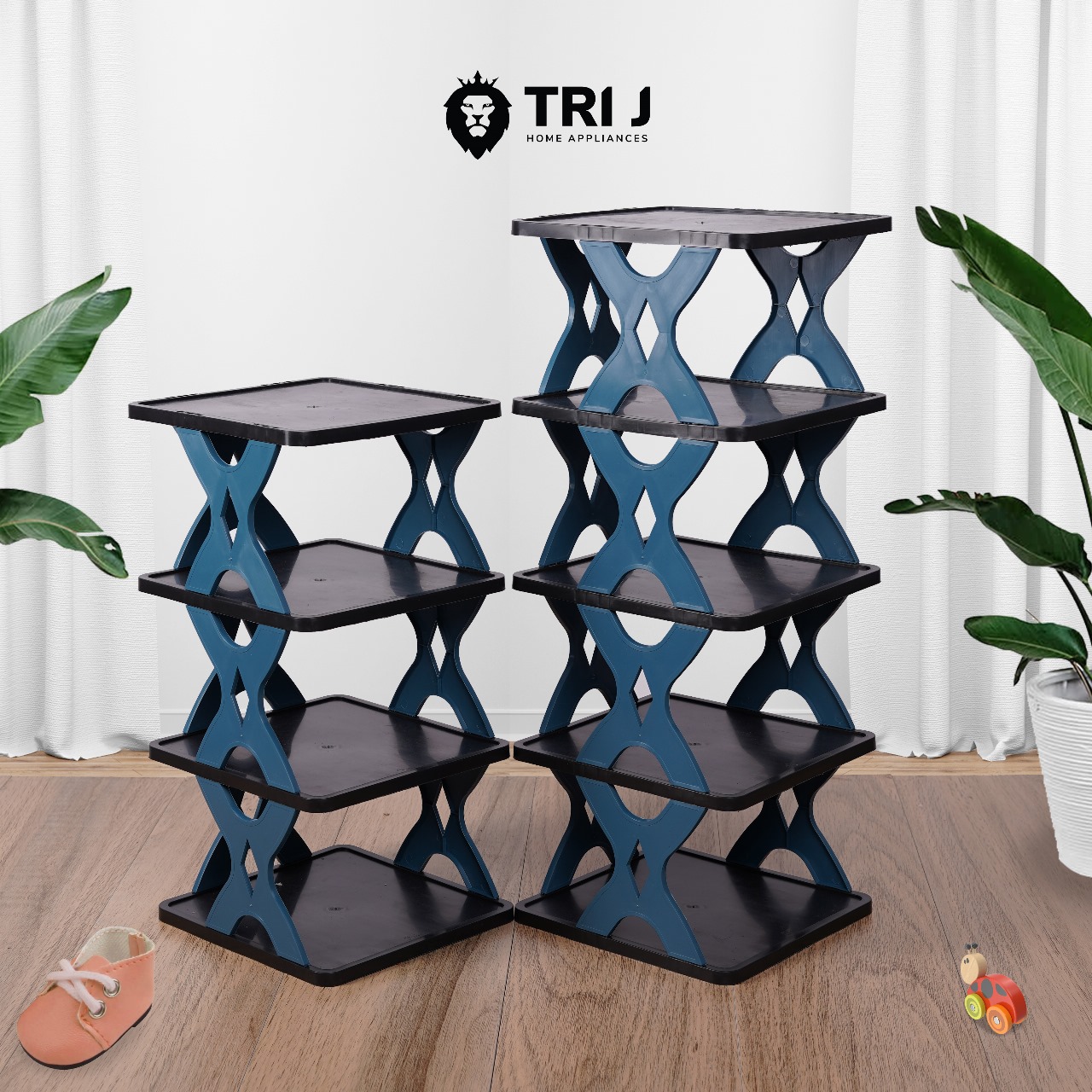 TRI J - Rak Sepatu X 5 Susun Plastik - BIRU LAUT (Rak Portable Sepatu 5 Tingkat)
