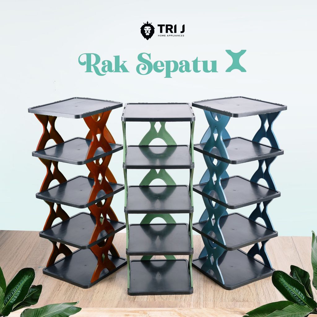 TRI J - Rak Sepatu X 5 Susun Plastik - HIJAU OLIVE (Rak Portable Sepatu 5 Tingkat)