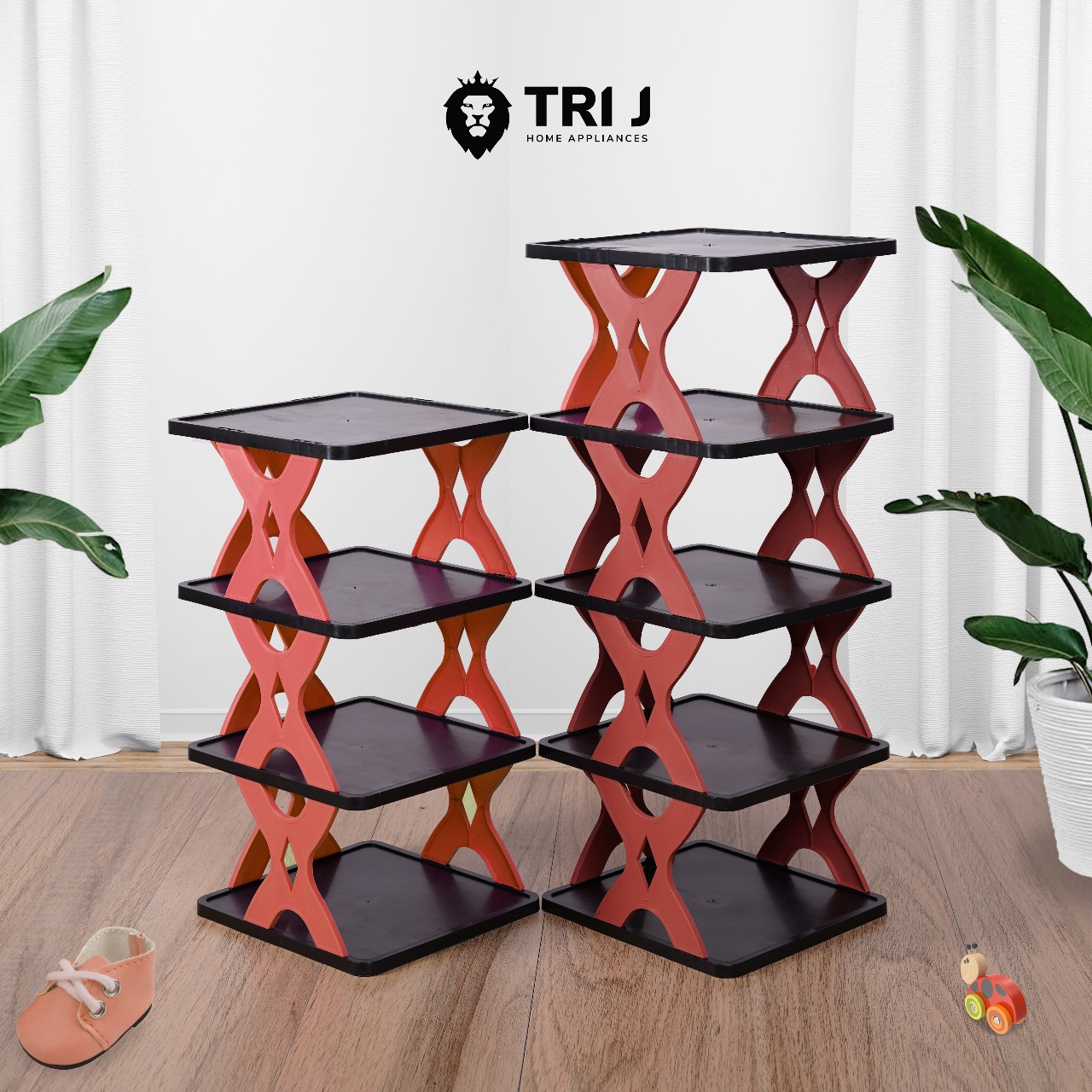 TRI J - Rak Sepatu X 4 Susun Plastik - HIJAU OLIVE (Rak Portable Sepatu 4 Tingkat)
