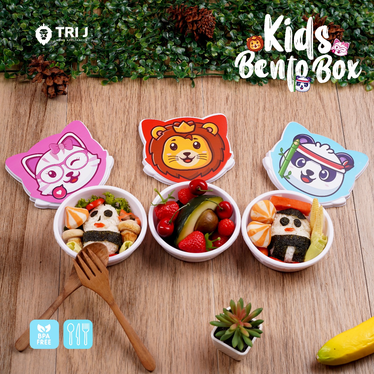 TRI J - Kids Bento Box - MERAH LION (Kotak Bekal Anak Motif Lucu)