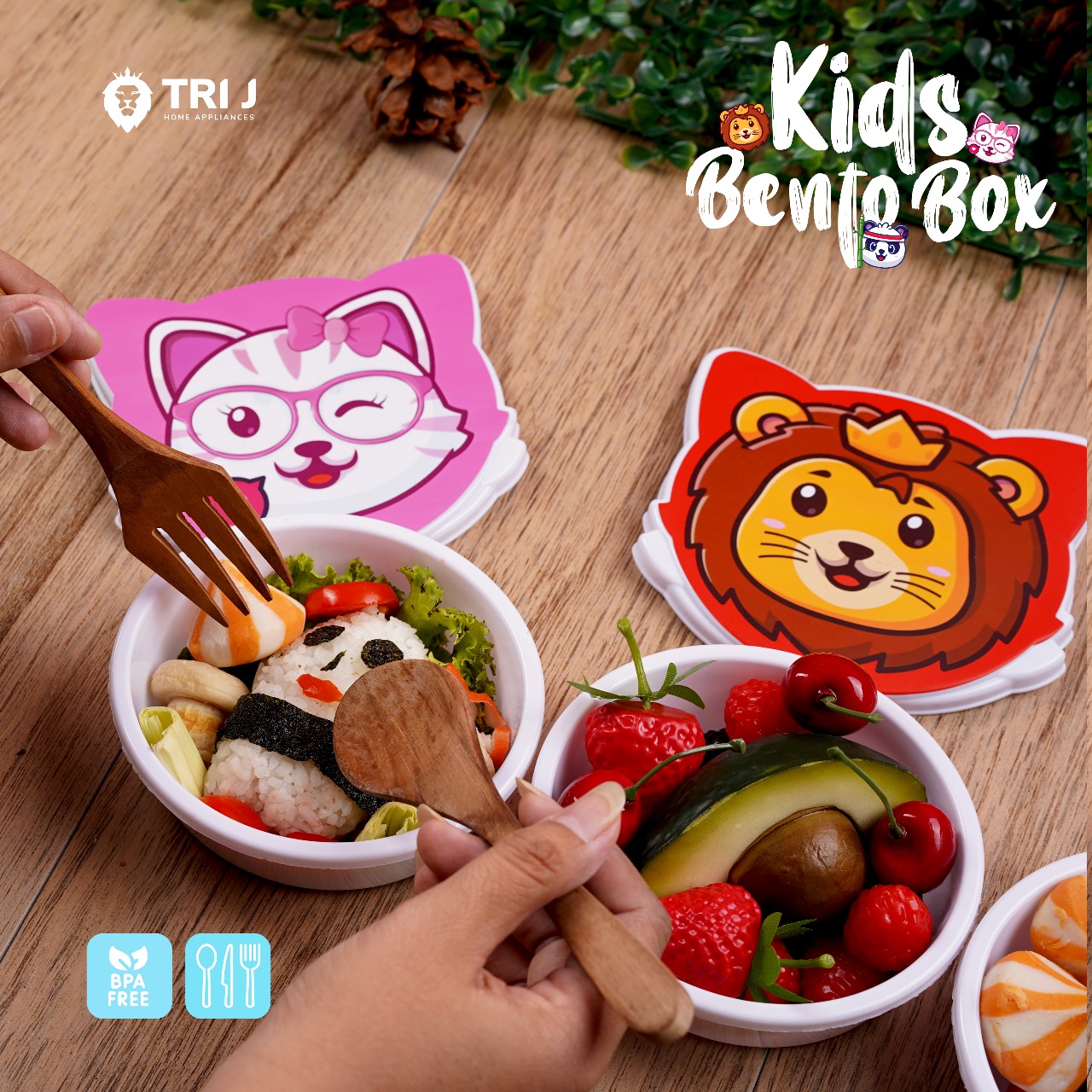 TRI J - Kids Bento Box - MERAH LION (Kotak Bekal Anak Motif Lucu)