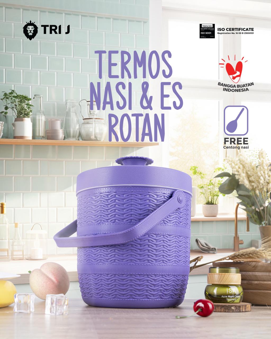 TRI J - Mini Rice Bucket Motif Rotan - HIJAU (Termos Nasi & Es) 3,5L (Kode 6.5)