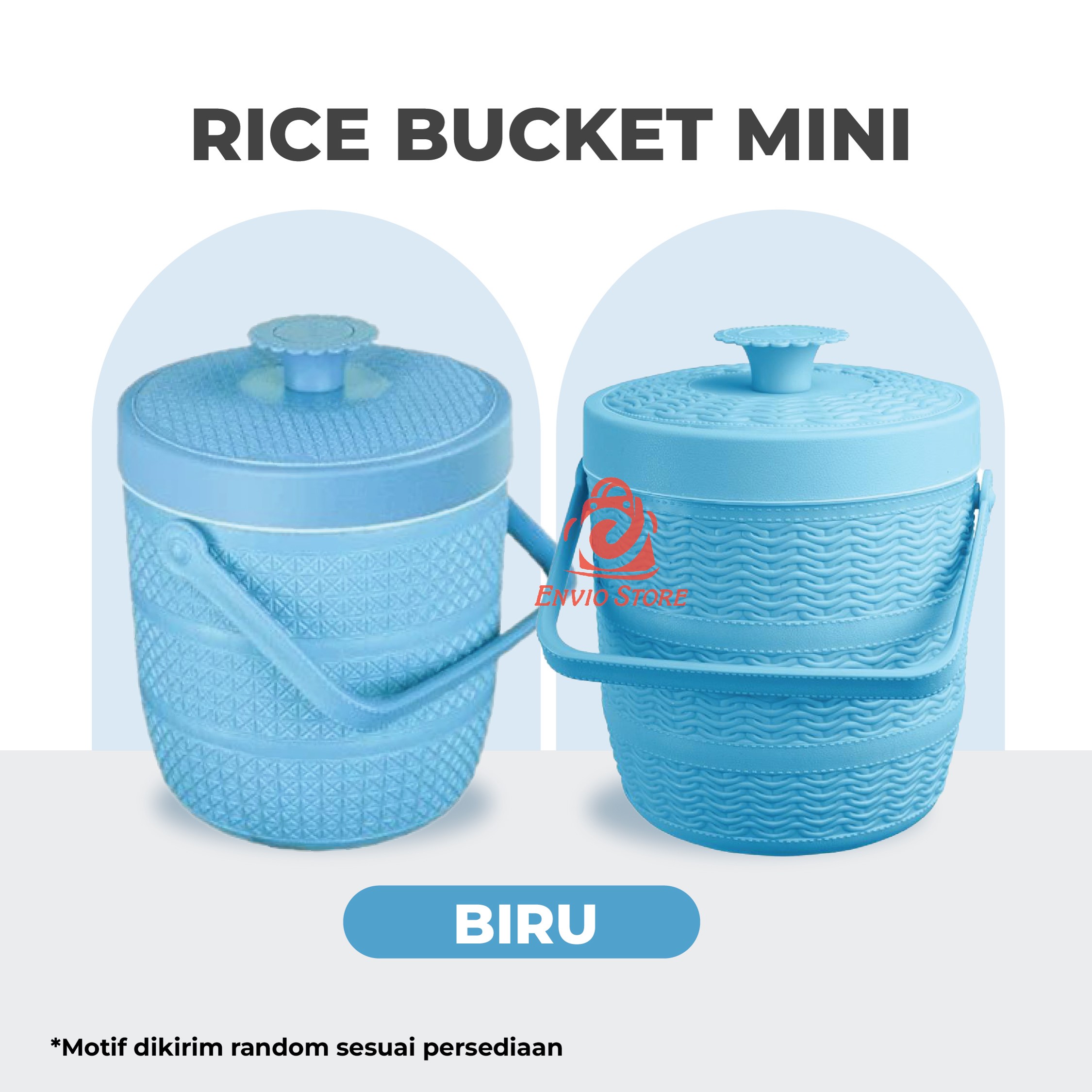 TRI J - Mini Rice Bucket Motif Rotan - BIRU (Termos Nasi & Es) 3,5L (Kode 6.5)