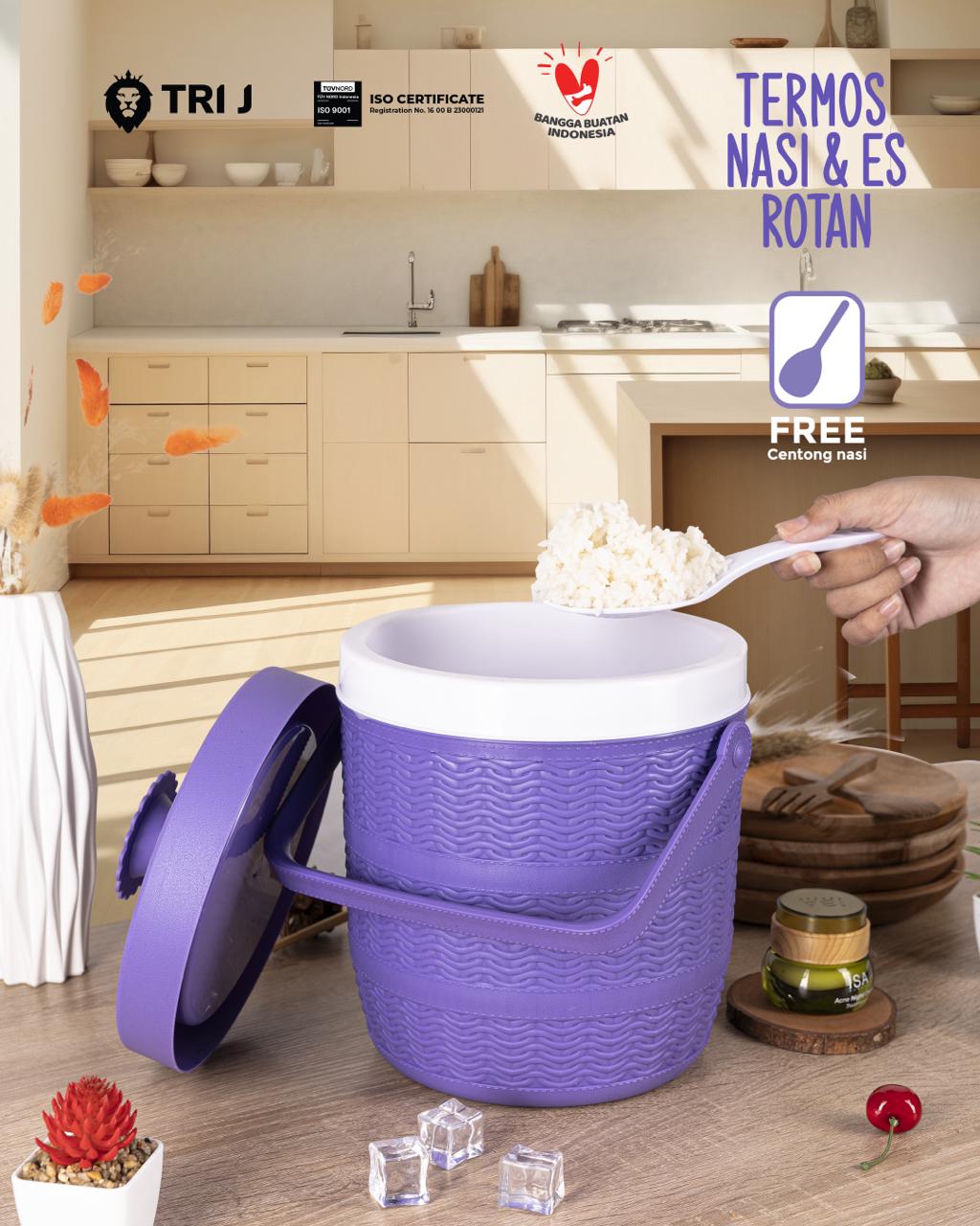 TRI J - Mini Rice Bucket Motif Rotan - PINK (Termos Nasi & Es) 3,5L (Kode 6.5)