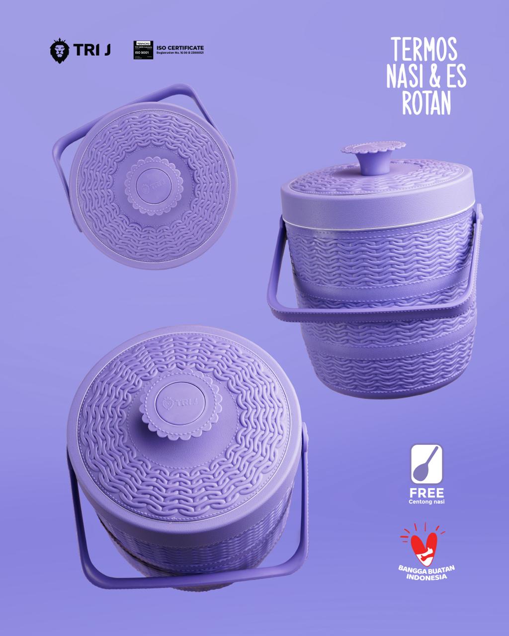 TRI J - Mini Rice Bucket Motif Rotan - PINK (Termos Nasi & Es) 3,5L (Kode 6.5)