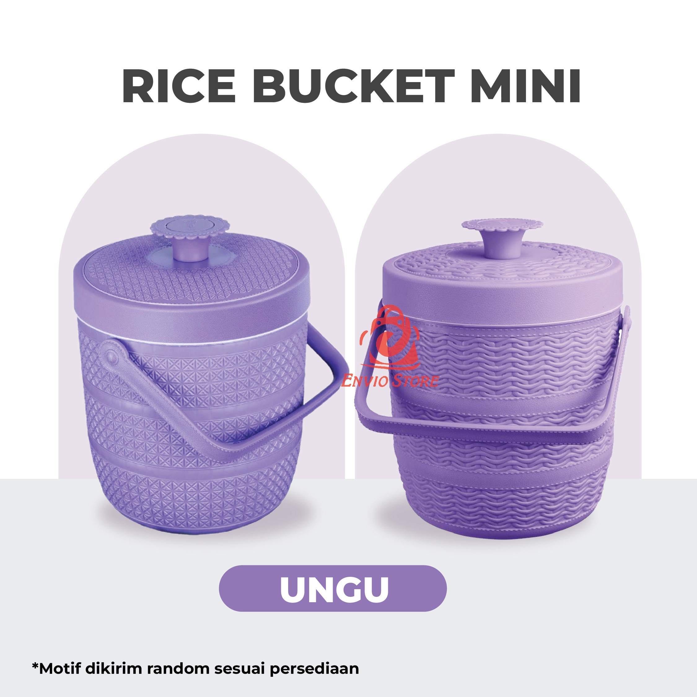 TRI J - Mini Rice Bucket Motif Rotan - PINK (Termos Nasi & Es) 3,5L (Kode 6.5)