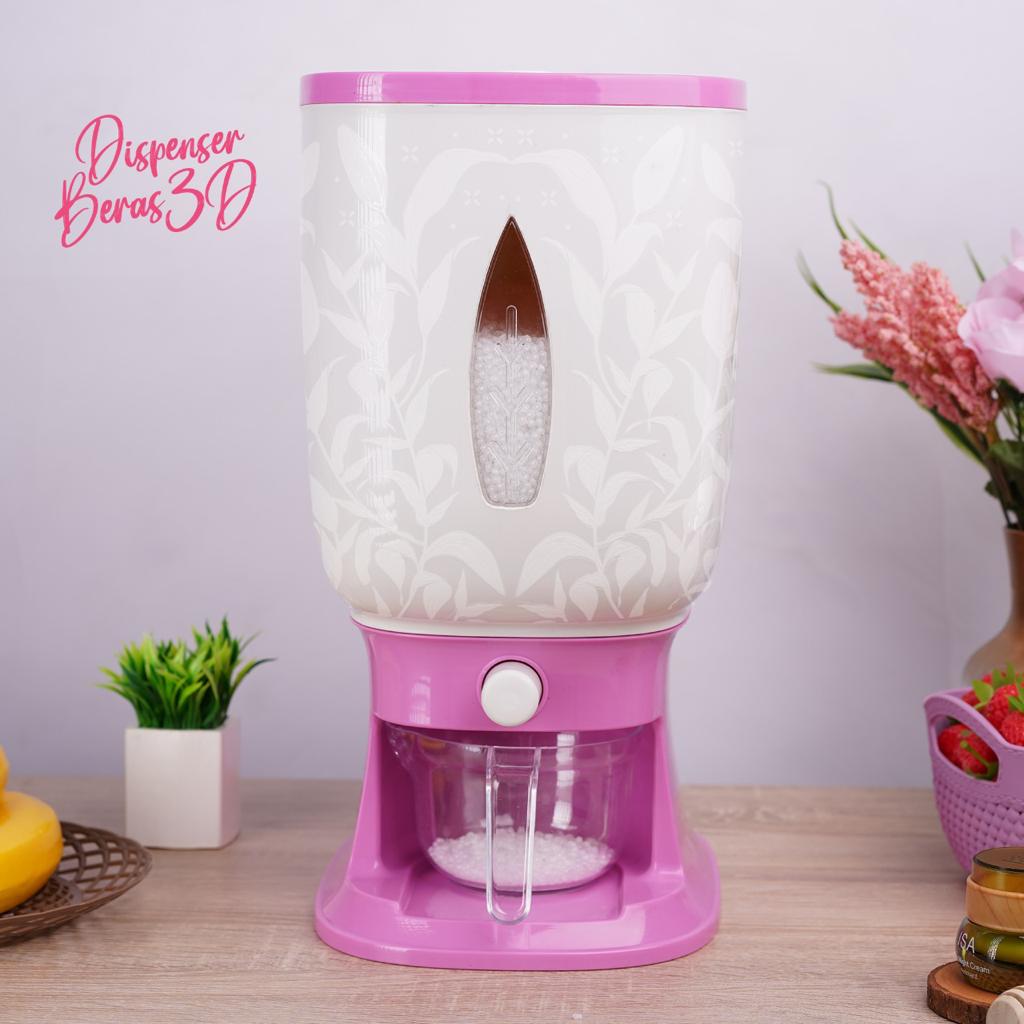 TRI J - Dispenser Beras Motif 10kg - PINK (Tempat Penyimpanan Beras / Rice Box)