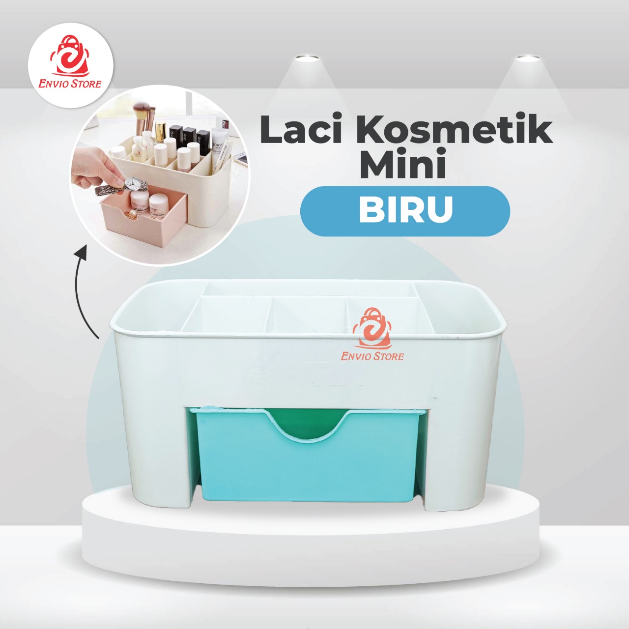 TRI J - Laci Kosmetik Mini - BIRU (Rak Kosmetik Plastik)