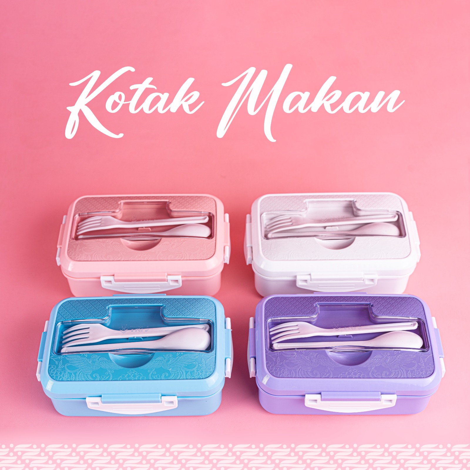TRI J - Lunch Box 4in1 - UNGU (Free Sendok dan Garpu)