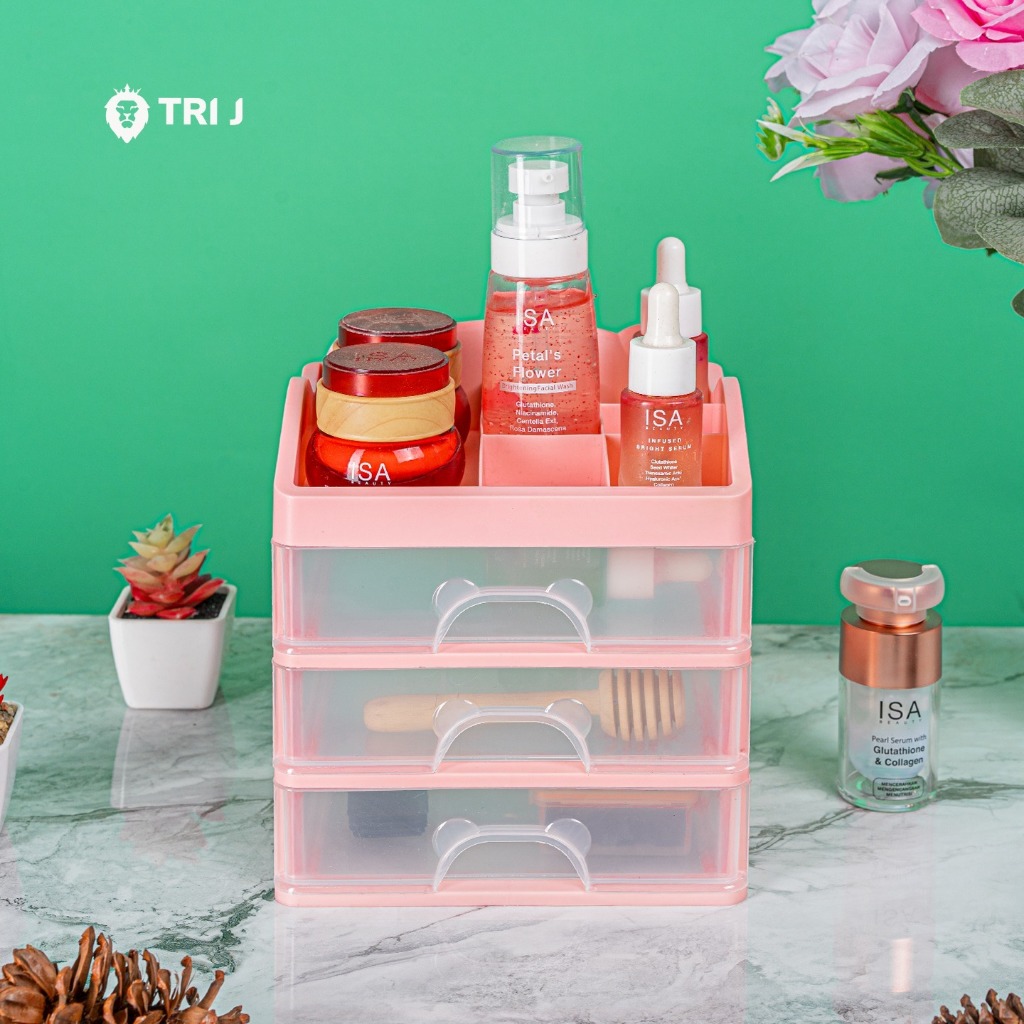 TRI J - Laci 3 Susun PANDA - PUTIH (Rak Kosmetik Makeup Organizer)