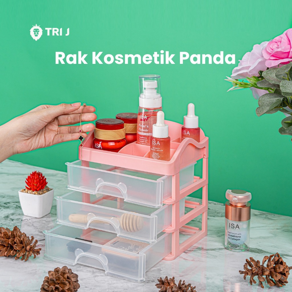TRI J - Laci 3 Susun PANDA - UNGU (Rak Kosmetik Makeup Organizer)