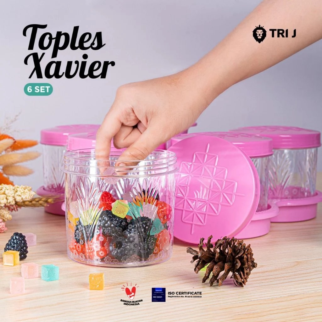 TRI J - Toples Kristal 6 Set + Nampan - BIRU (Toples Snack Lebaran)
