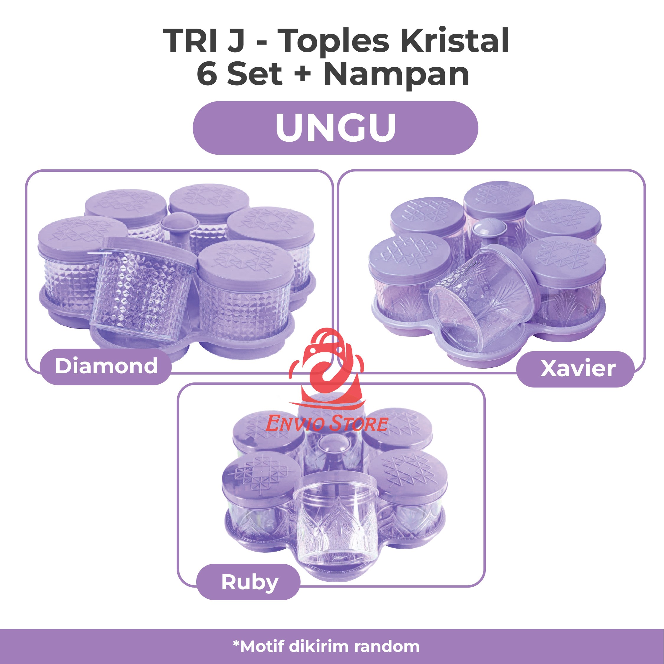 TRI J - Toples Kristal 6 Set + Nampan - BIRU (Toples Snack Lebaran)