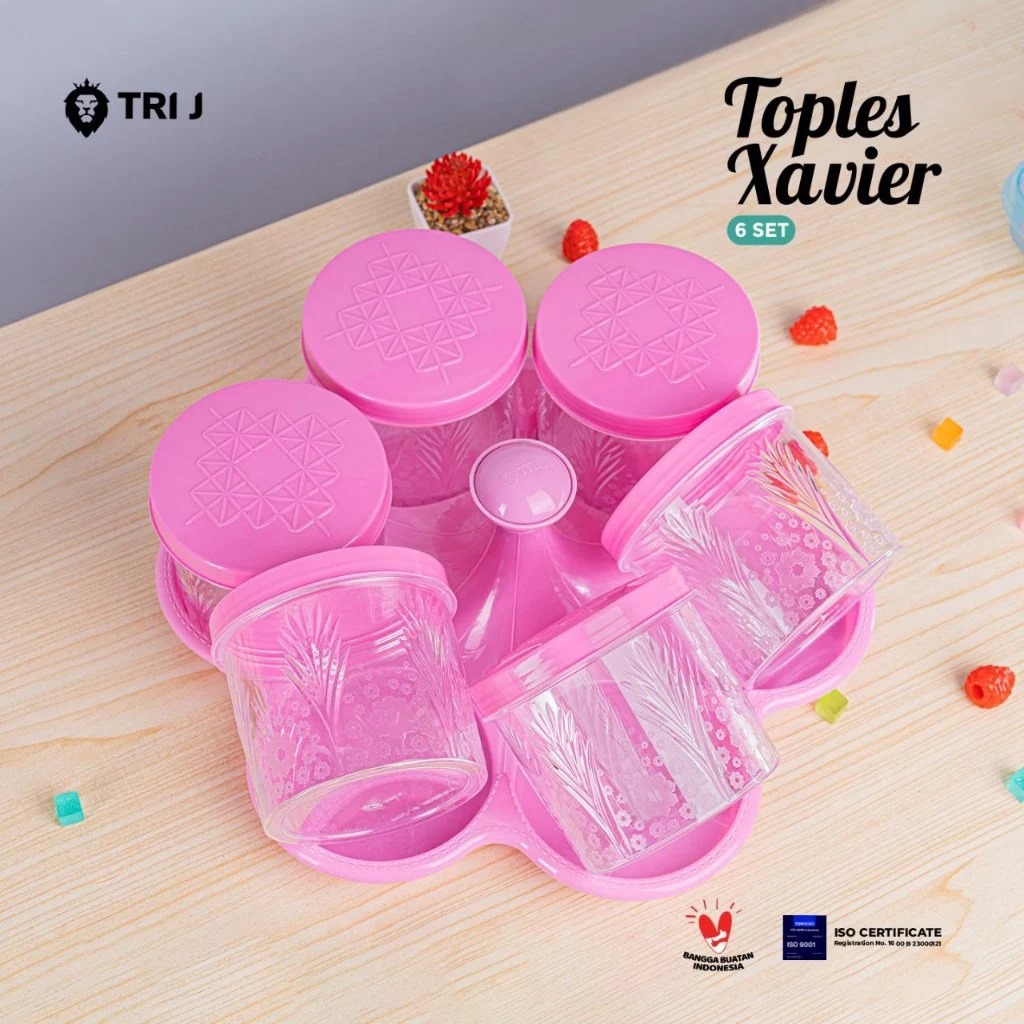 TRI J - Toples Kristal 6 Set + Nampan - UNGU (Toples Snack Lebaran)