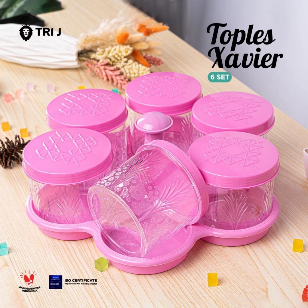 TRI J - Toples Kristal 6 Set + Nampan - HIJAU (Toples Snack Lebaran)