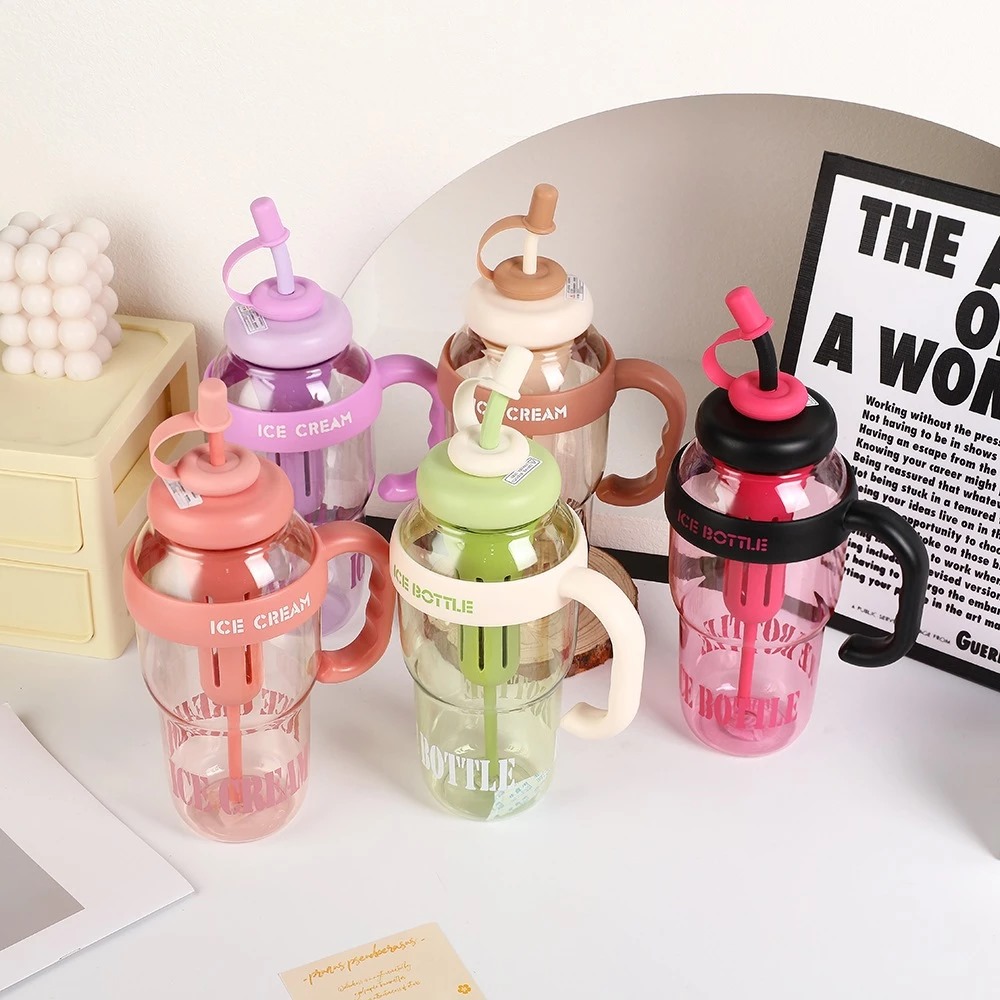 Botol Minum Air Jumbo Ice Cream 1400ml - PINK PASTEL (Tumblr Free Sedotan Aesthetic)