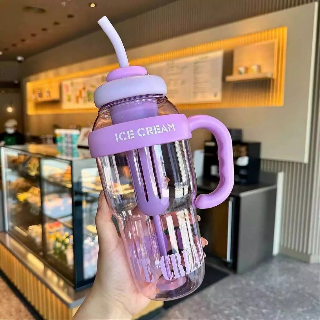 Botol Minum Air Jumbo Ice Cream 1400ml - UNGU (Tumblr Free Sedotan Aesthetic)