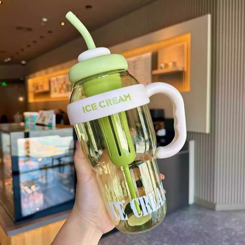 Botol Minum Air Jumbo Ice Cream 1400ml - HIJAU (Tumblr Free Sedotan Aesthetic)