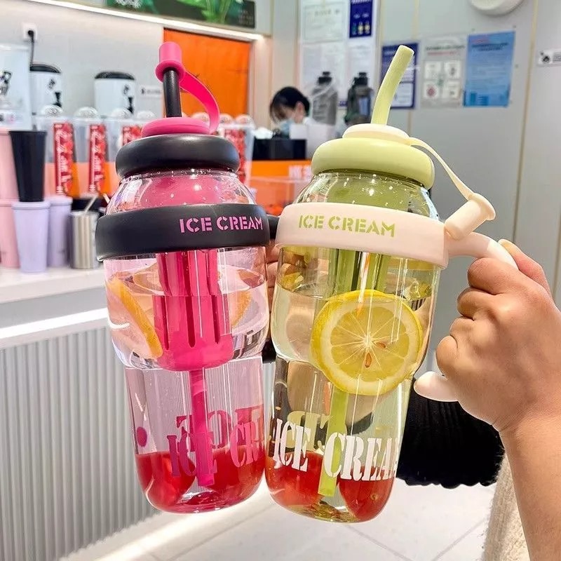 Botol Minum Air Jumbo Ice Cream 1400ml - HIJAU (Tumblr Free Sedotan Aesthetic)