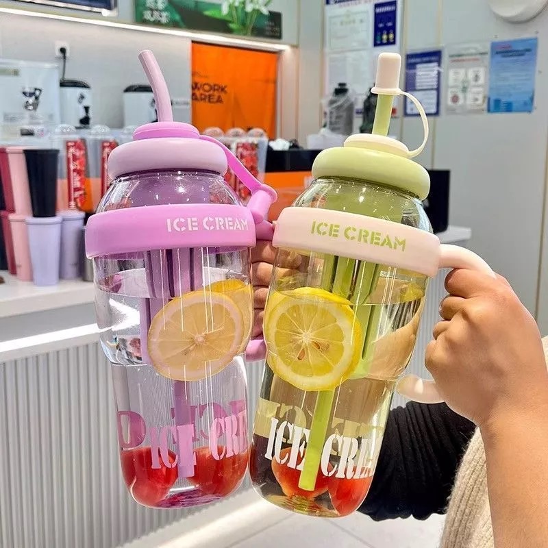 Botol Minum Air Jumbo Ice Cream 1400ml - COKLAT (Tumblr Free Sedotan Aesthetic)