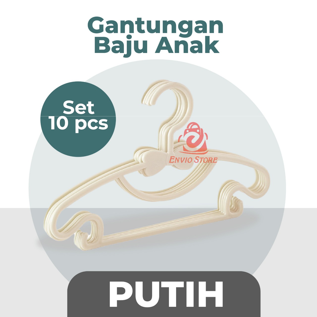 (SET 10pcs) Gantungan Baju Anak - PUTIH (Kids Clothes Hanger Multifungsi Warna Pastel)