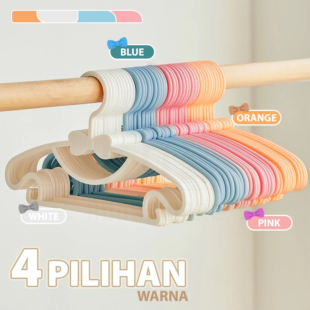 (SET 10pcs) Gantungan Baju Anak - PUTIH (Kids Clothes Hanger Multifungsi Warna Pastel)