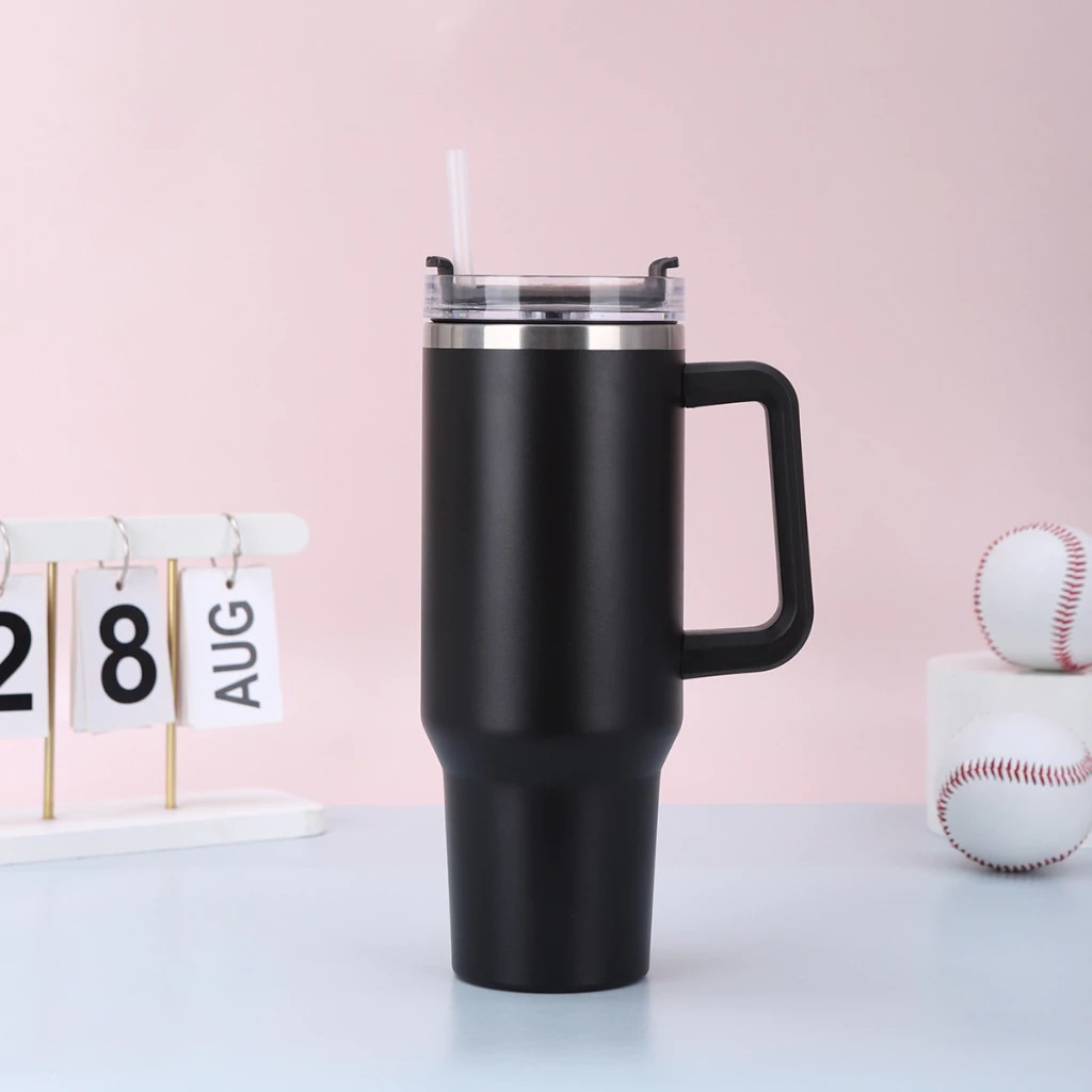 Termos Jumbo Premium Stainless 1300ml (6601) - HITAM (Tumblr Tahan Panas Dingin + Free Sedotan)