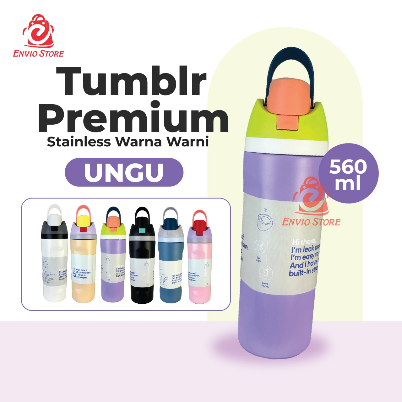 Tumblr Premium Stainless Warna Warni 560ml (2376) - UNGU (Botol Tahan Panas Dingin)