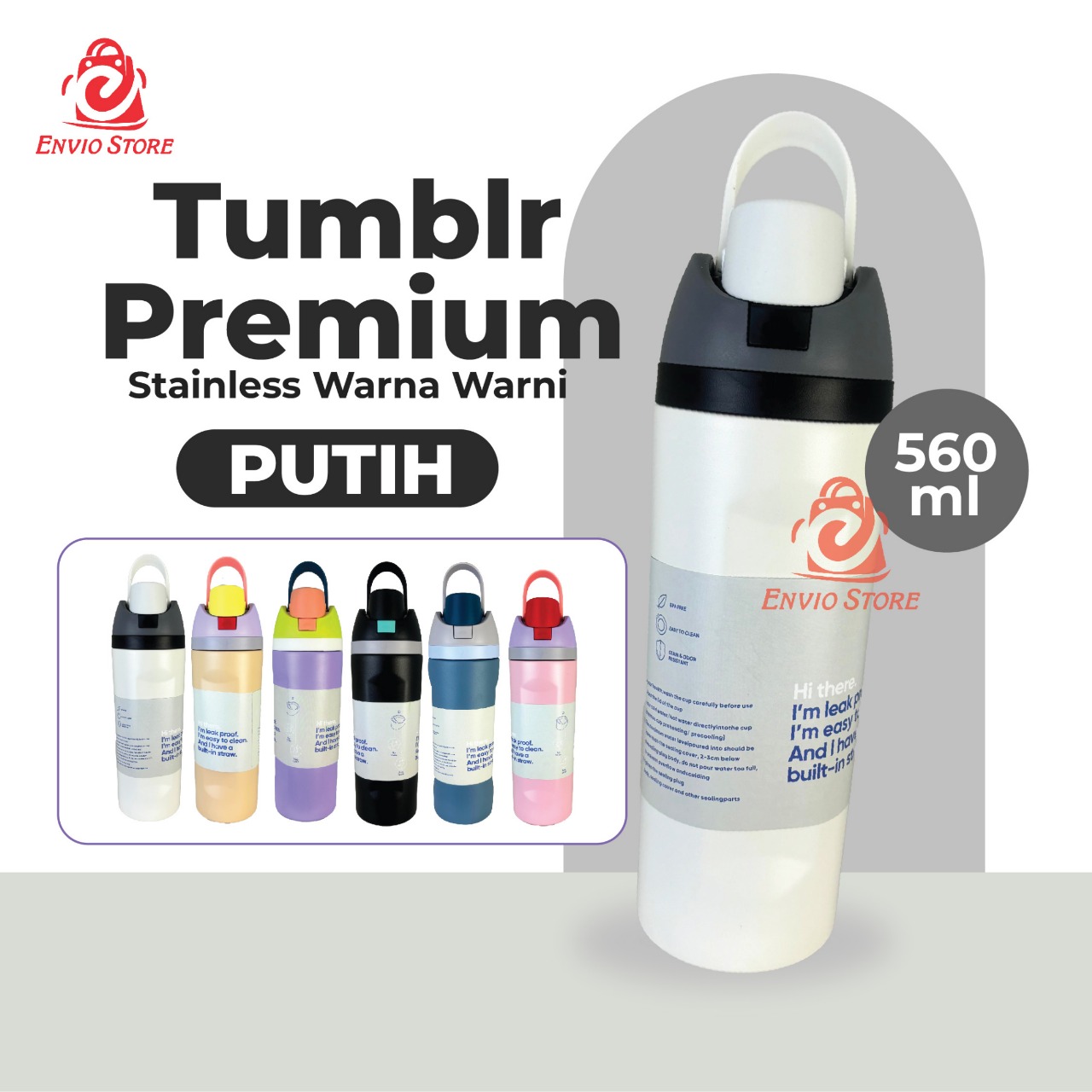 Tumblr Premium Stainless Warna Warni 560ml (2376) - PUTIH (Botol Tahan Panas Dingin)