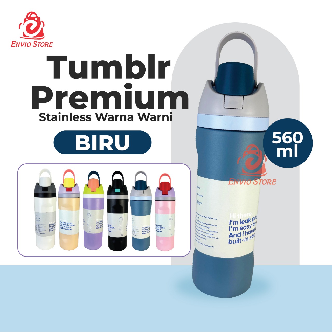 Tumblr Premium Stainless Warna Warni 560ml (2376) - BIRU (Botol Tahan Panas Dingin)