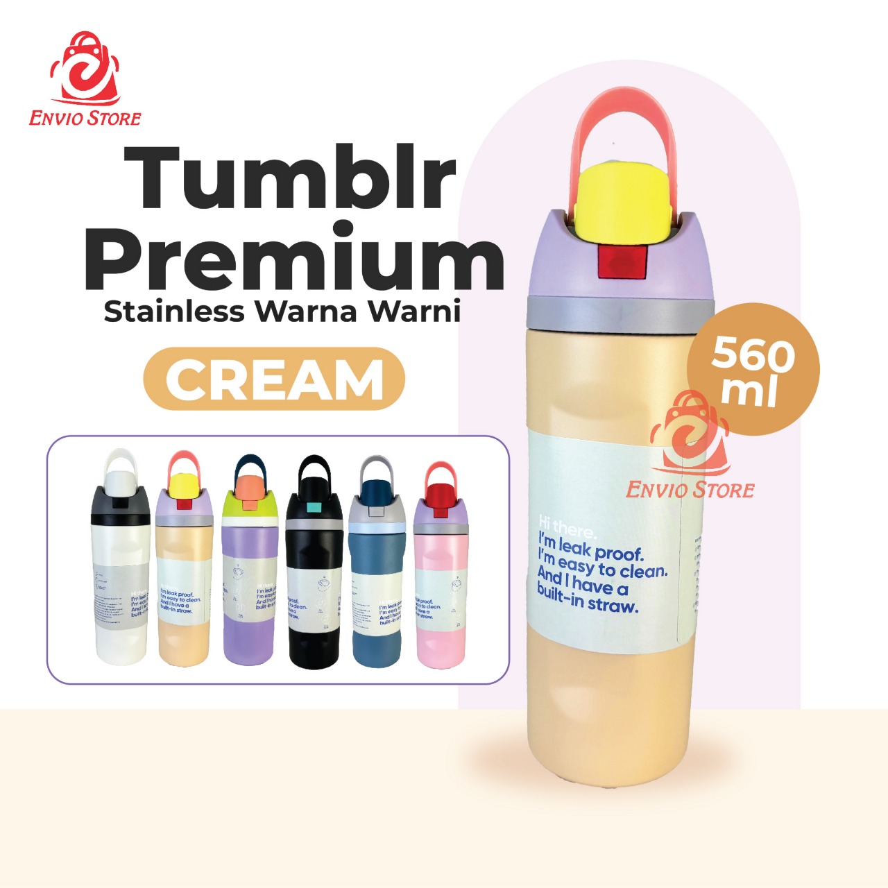 Tumblr Premium Stainless Warna Warni 560ml (2376) - CREAM (Botol Tahan Panas Dingin)
