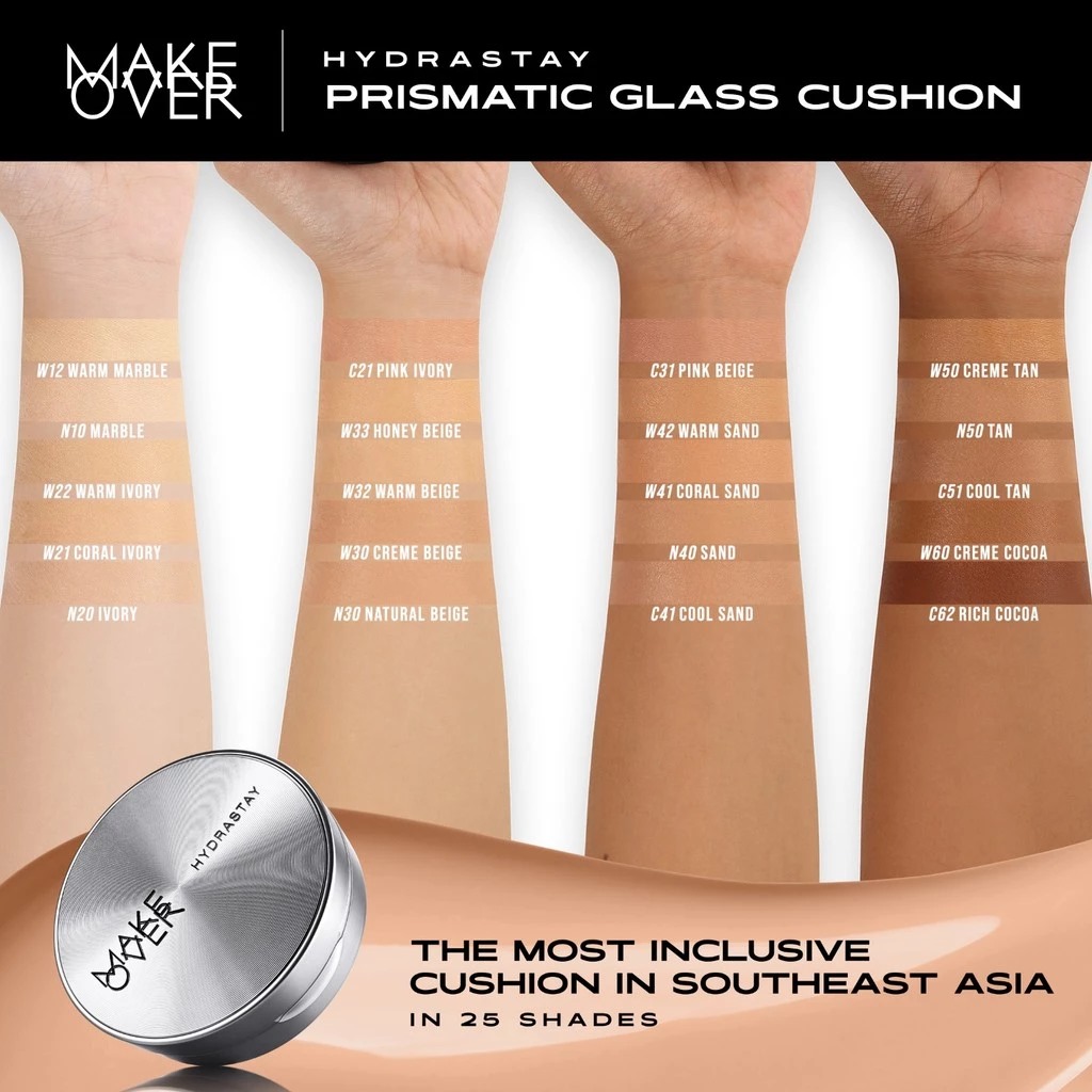 Make Over Hydrastay Prismatic Glass Cushion 24H Strongwear 12gr - W33 Honey Beige