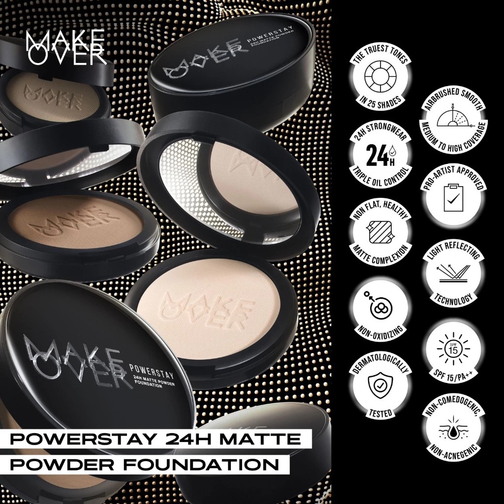 Make Over Powerstay Matte Powder Foundation 24H Oil Control 10gr - W22 Warm Ivory